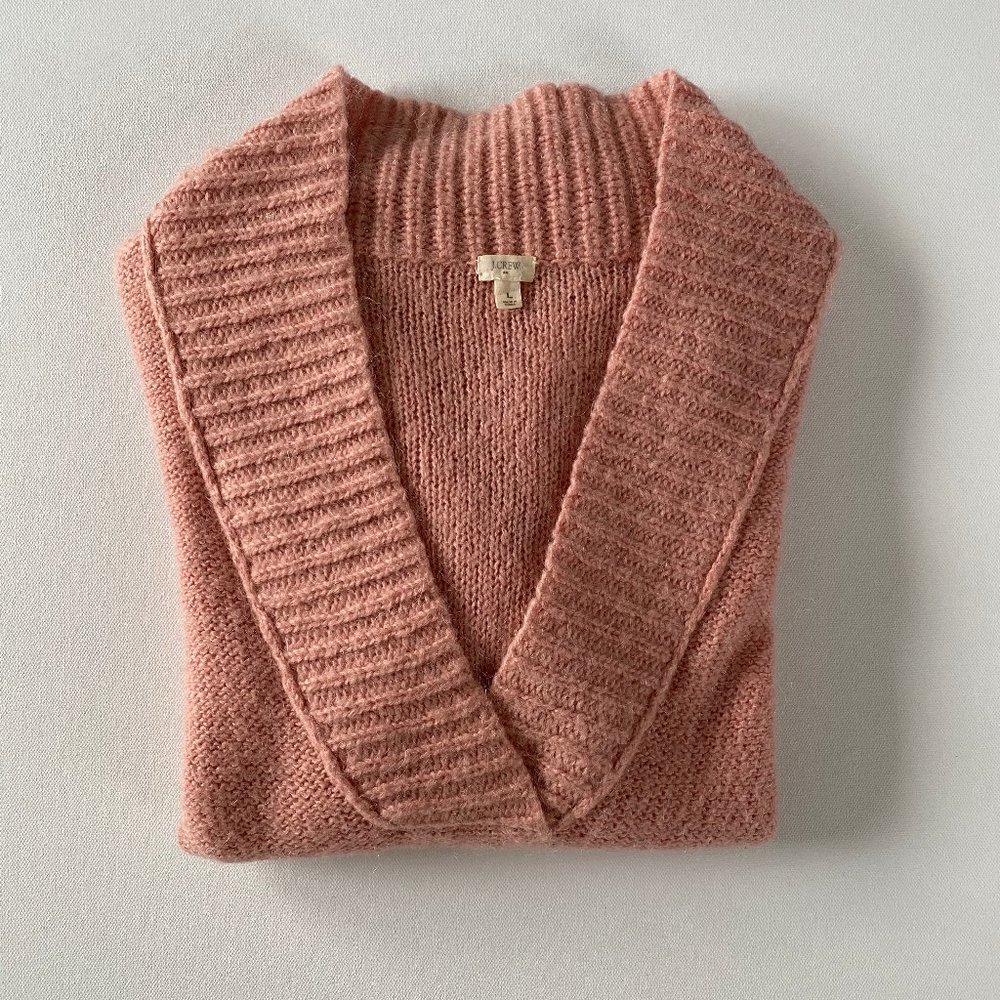 J Crew Factory Pink Fuzzy Deep V Sweater - M